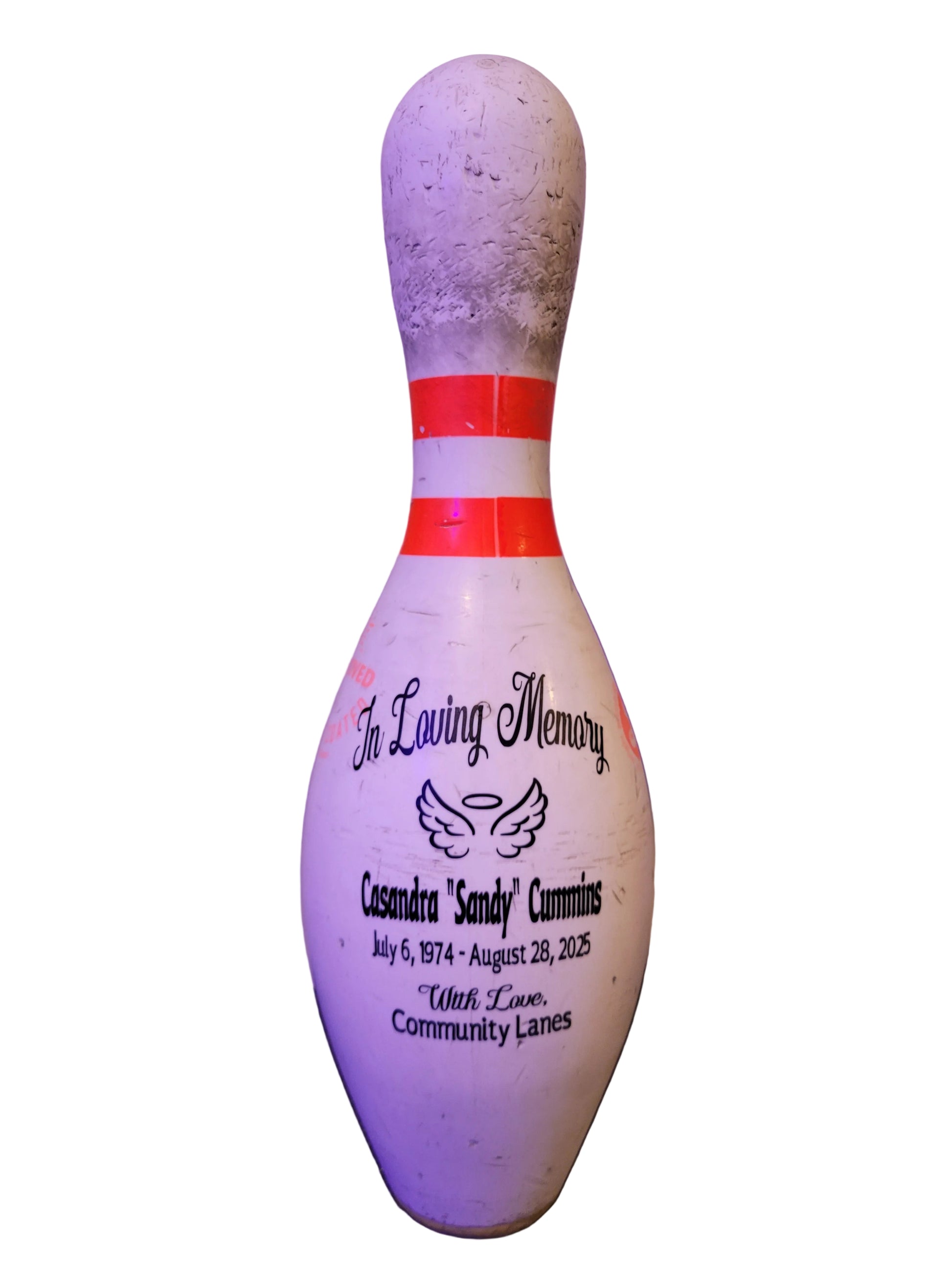 'In loving memory' bowling pin