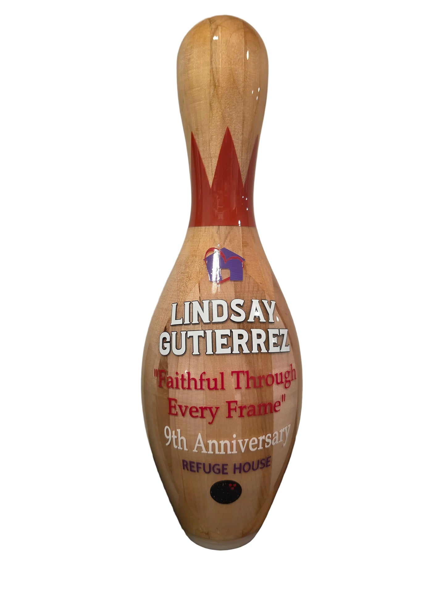 Wooden bowling pin anniversary keepsake