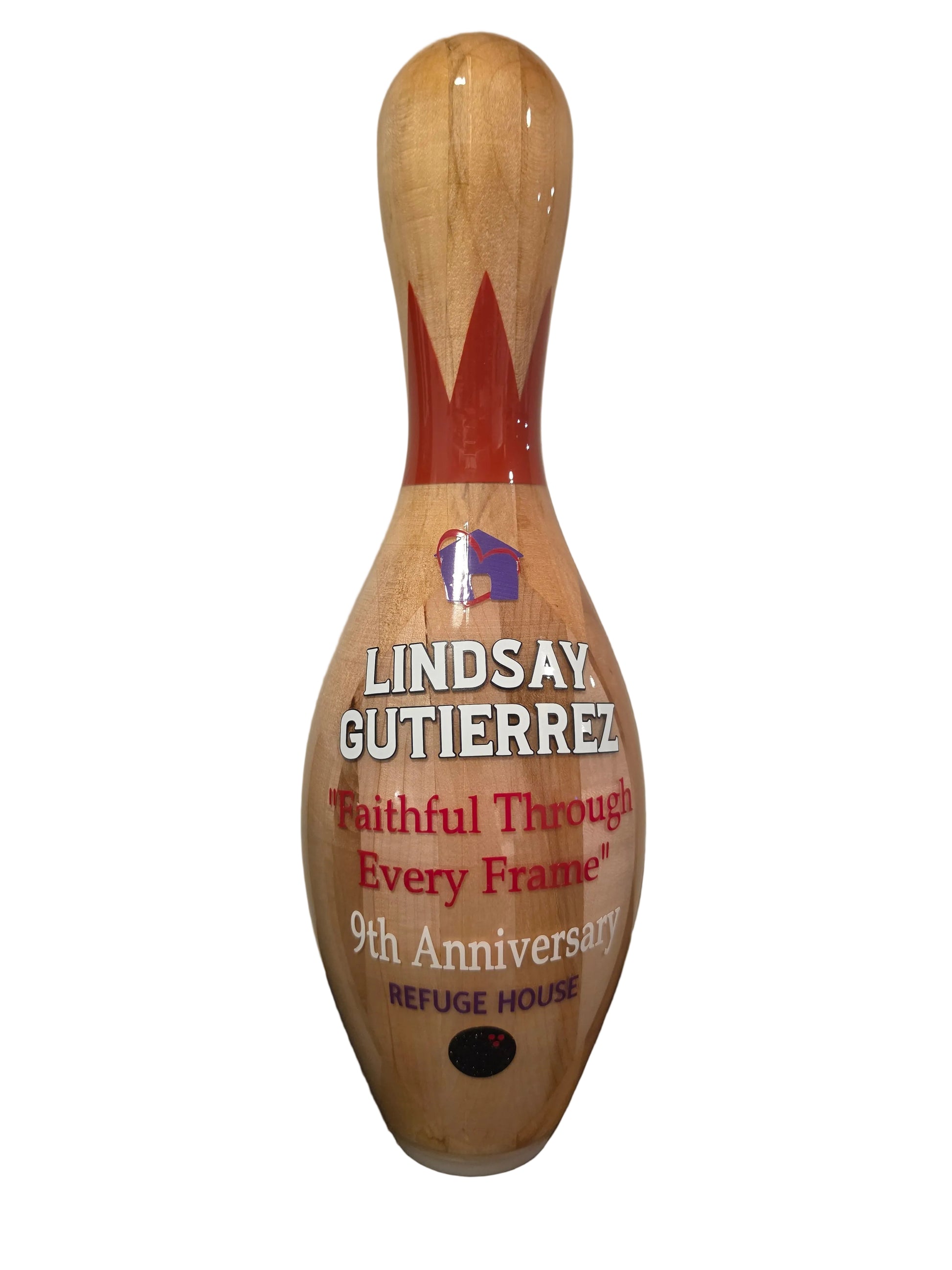 Wooden bowling pin anniversary keepsake