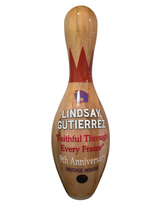 Wooden bowling pin anniversary keepsake